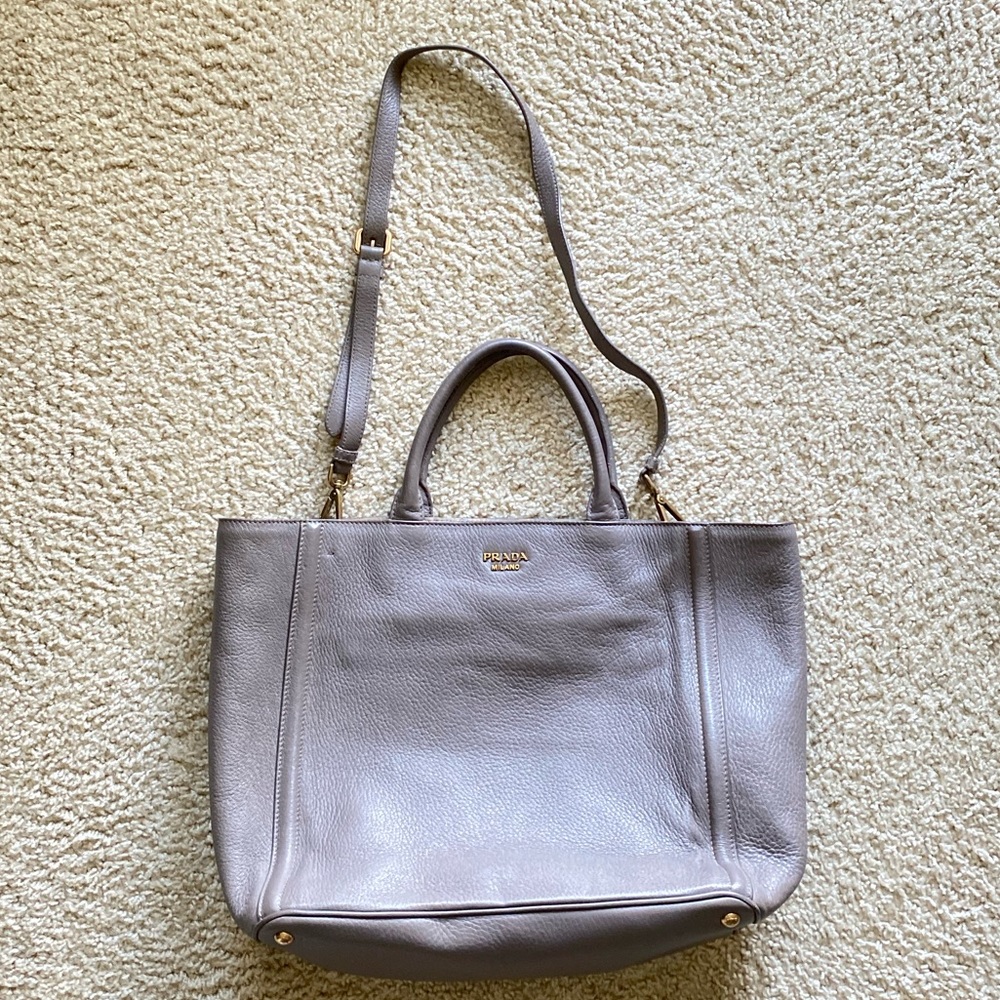 Prada Gray Large Tote Shopper Crossbody Bag Purse - Picture 2 of 16